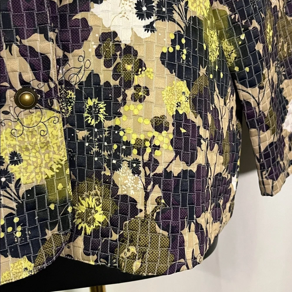 Christopher & Banks Multicolor Floral Print 3/4 Sleeve Button Front Jacket - Picture 9 of 16